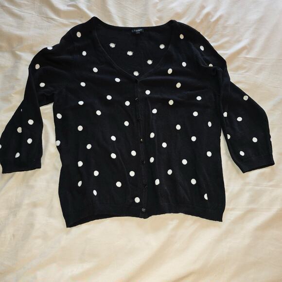 Talbots Womens Polka Dot Button Front Cardigan Size XL Black White Silk Blend - Picture 2 of 9